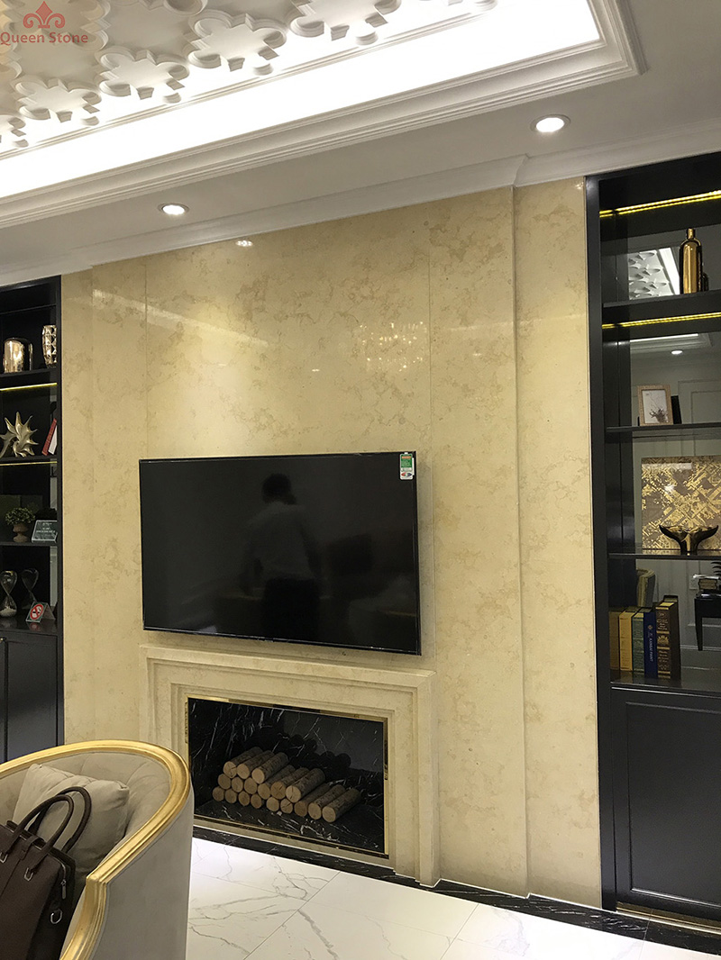 Đá marble sunny beige ốp tường phòng khách
