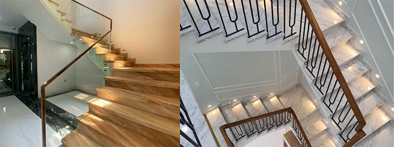 Đá marble wooden beige cầu thang