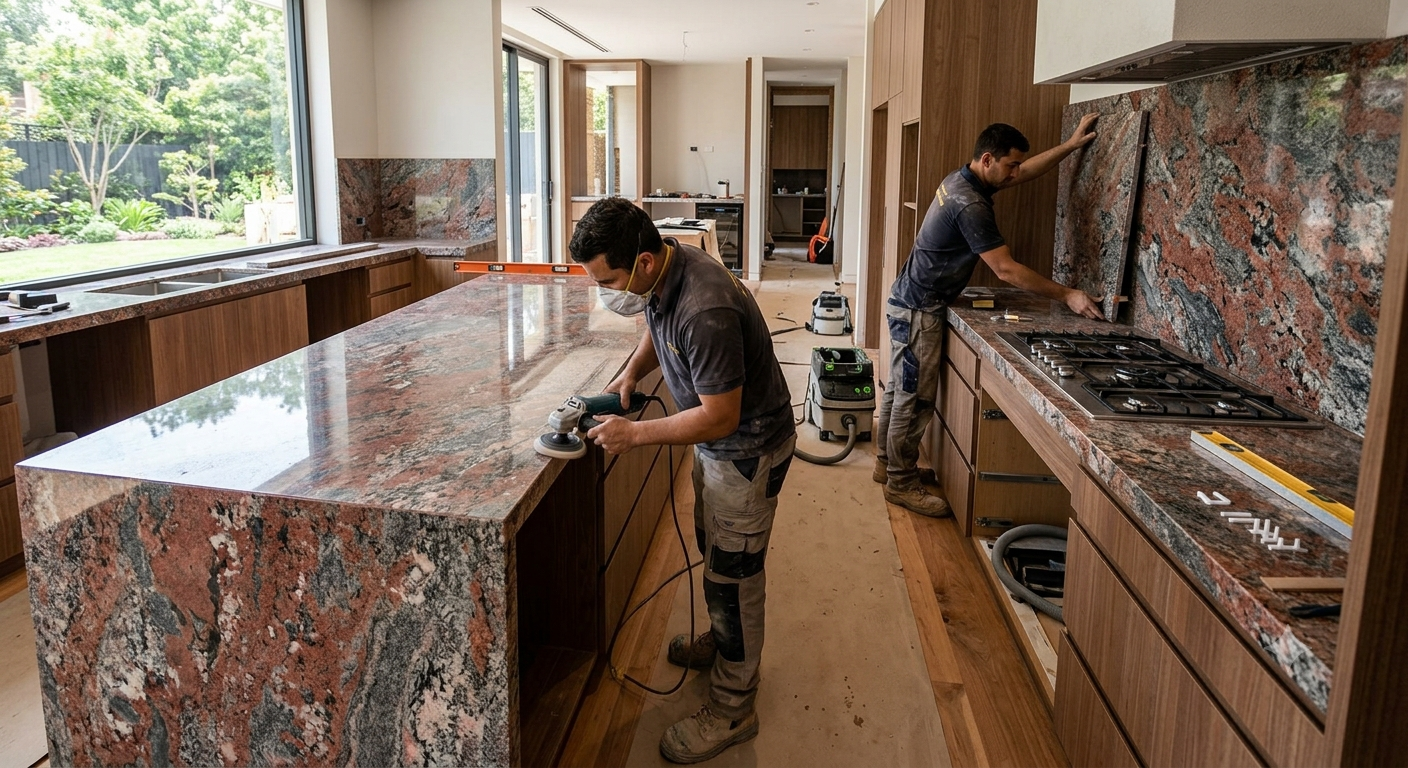 Những điều cần lưu ý khi thiết kế và thi công nội thất với đá Granite Alaska Red